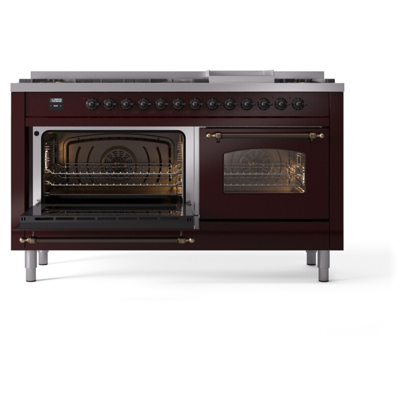 Nostalgie II 60 UP60FNMPBUB Freestanding Dual Fuel Range with 9 Sealed Burners with Griddle Double Oven with Triple Glass Door with Bronze knobs UP60FNMPBUB