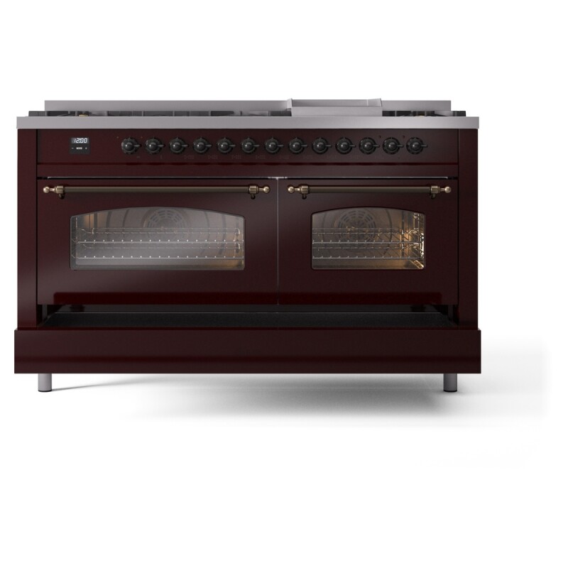 Nostalgie II 60 UP60FNMPBUB Freestanding Dual Fuel Range with 9 Sealed Burners with Griddle Double Oven with Triple Glass Door with Bronze knobs UP60FNMPBUB
