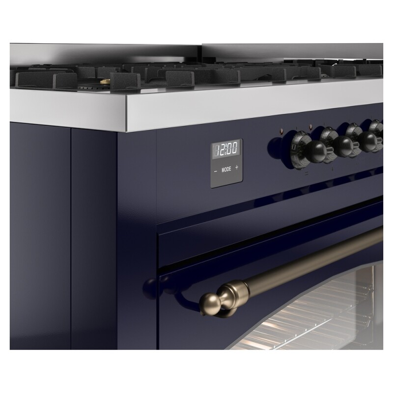 Nostalgie II 60 UP60FNMPMBB Freestanding Dual Fuel Range with 9 Sealed Burners with Griddle Double Oven with Triple Glass Door with Bronze knobs UP60FNMPMBB