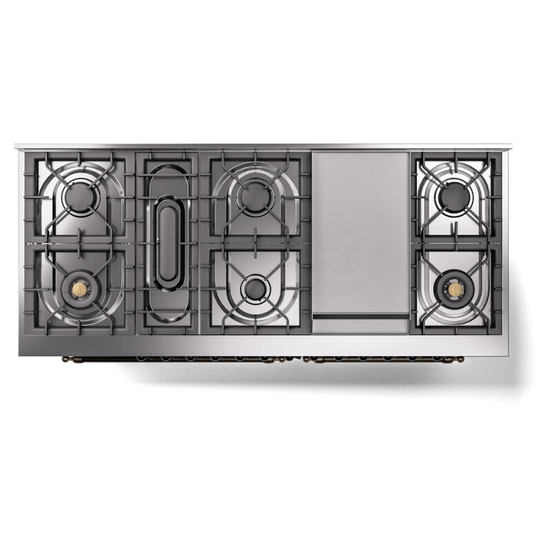Nostalgie II 60 UP60FNMPMBB Freestanding Dual Fuel Range with 9 Sealed Burners with Griddle Double Oven with Triple Glass Door with Bronze knobs UP60FNMPMBB