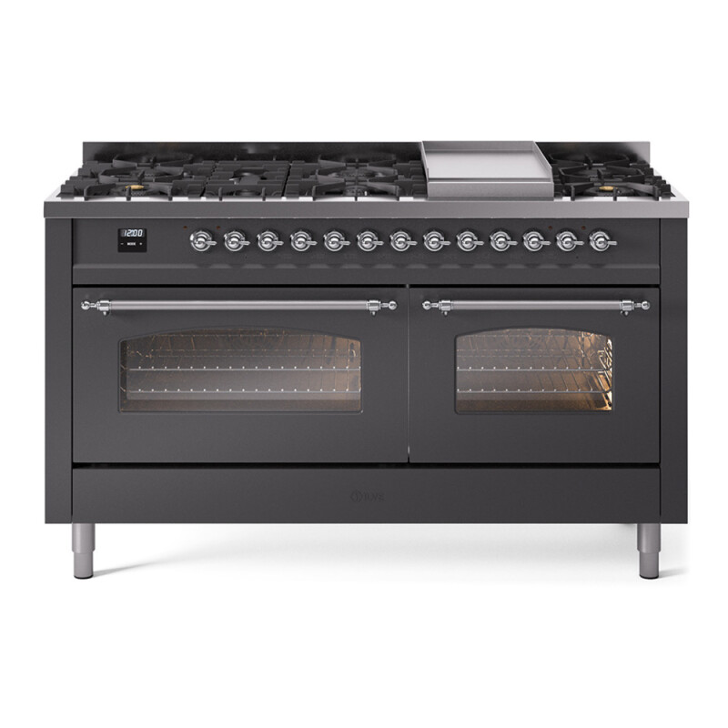 Nostalgie II 60 UP60FNMPMGC Freestanding Dual Fuel Range with 9 Sealed Burners with Griddle Double Oven with Triple Glass Door with Chrome knobs UP60FNMPMGC