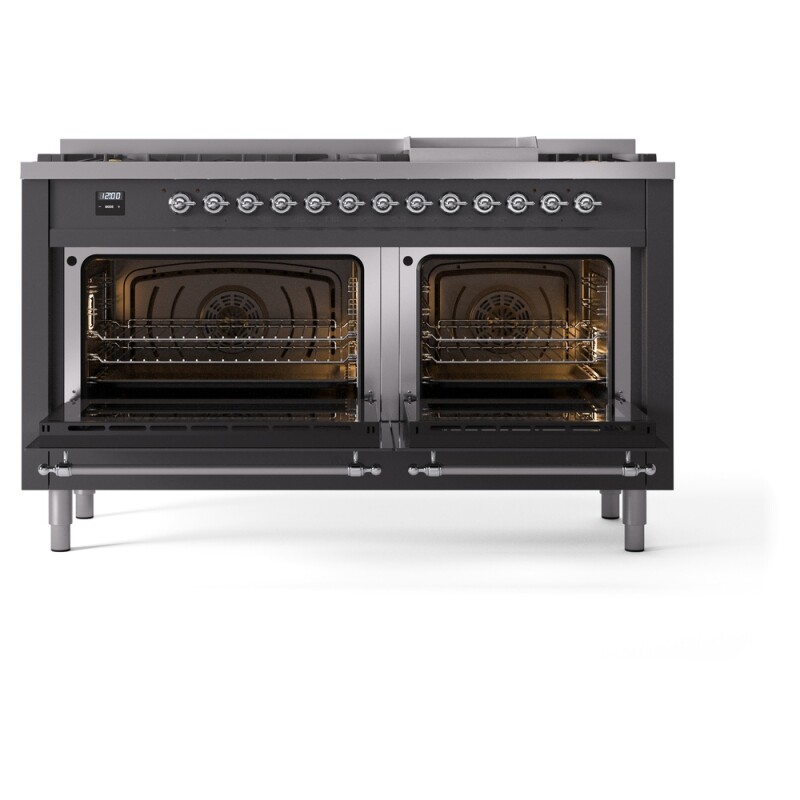 Nostalgie II 60 UP60FNMPMGC Freestanding Dual Fuel Range with 9 Sealed Burners with Griddle Double Oven with Triple Glass Door with Chrome knobs UP60FNMPMGC