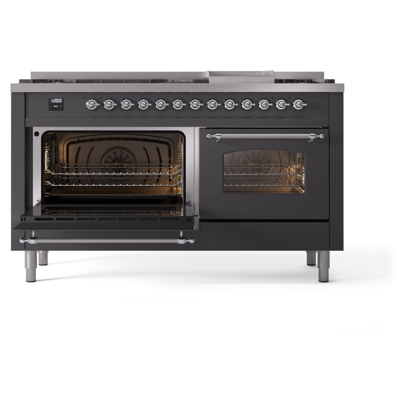 Nostalgie II 60 UP60FNMPMGC Freestanding Dual Fuel Range with 9 Sealed Burners with Griddle Double Oven with Triple Glass Door with Chrome knobs UP60FNMPMGC