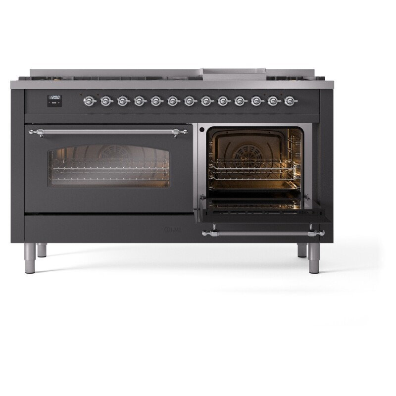 Nostalgie II 60 UP60FNMPMGC Freestanding Dual Fuel Range with 9 Sealed Burners with Griddle Double Oven with Triple Glass Door with Chrome knobs UP60FNMPMGC
