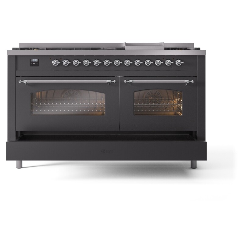 Nostalgie II 60 UP60FNMPMGC Freestanding Dual Fuel Range with 9 Sealed Burners with Griddle Double Oven with Triple Glass Door with Chrome knobs UP60FNMPMGC
