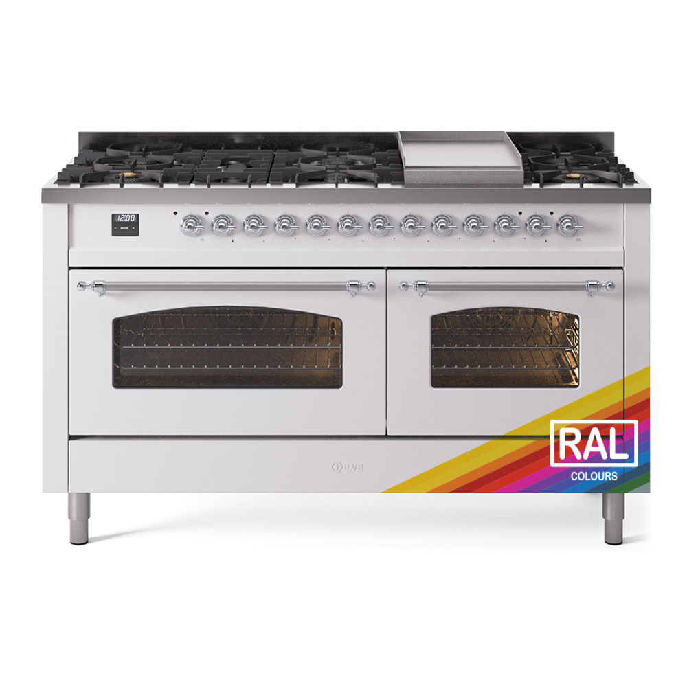 Nostalgie II 60 UP60FNMPRAC Freestanding Dual Fuel Range with 9 Sealed Burners with Griddle Double Oven with Triple Glass Door with Chrome knobs UP60FNMPRAC