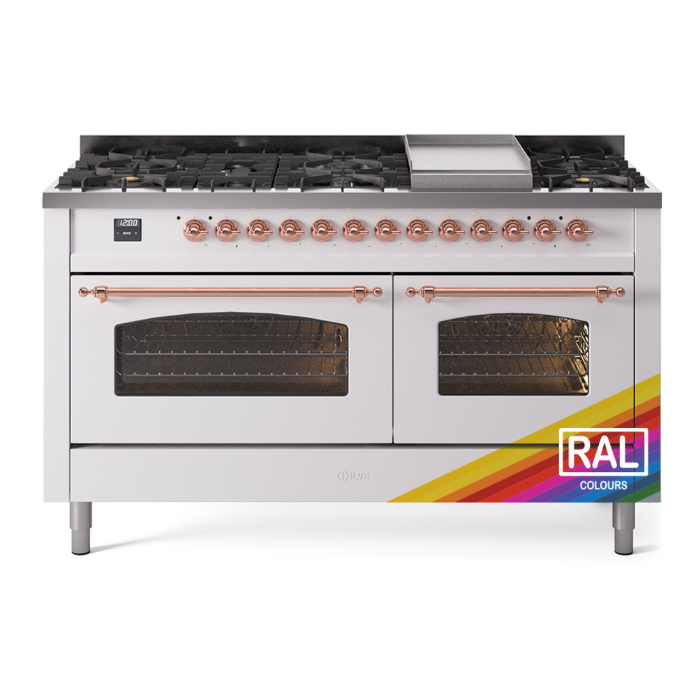 Nostalgie II 60 UP60FNMPRAP Freestanding Dual Fuel Range with 9 Sealed Burners with Griddle Double Oven with Triple Glass Door with Copper knobs UP60FNMPRAP