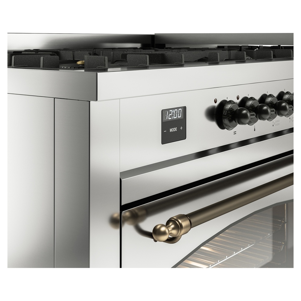 Nostalgie II 60 UP60FNMPSSB Freestanding Dual Fuel Range with 9 Sealed Burners with Griddle Double Oven with Triple Glass Door with Bronze knobs UP60FNMPSSB