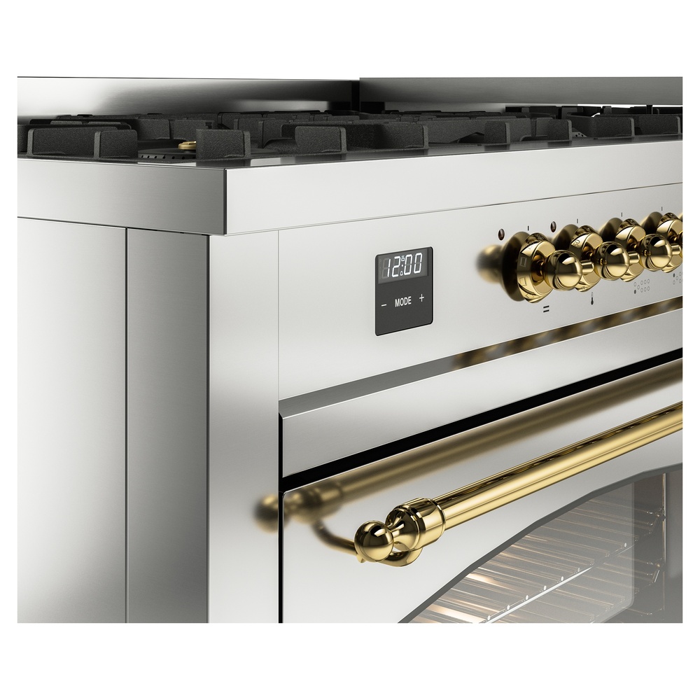 Nostalgie II 60 UP60FNMPSSG Freestanding Dual Fuel Range with 9 Sealed Burners with Griddle Double Oven with Triple Glass Door with Brass knobs UP60FNMPSSG