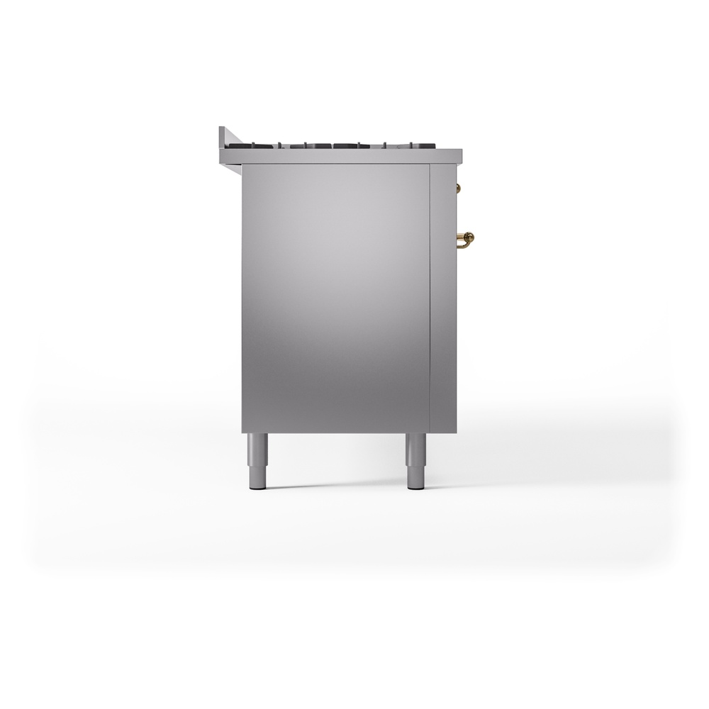 Nostalgie II 60 UP60FNMPSSG Freestanding Dual Fuel Range with 9 Sealed Burners with Griddle Double Oven with Triple Glass Door with Brass knobs UP60FNMPSSG