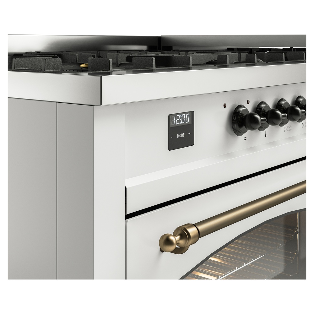 Nostalgie II 60 UP60FNMPWHB Freestanding Dual Fuel Range with 9 Sealed Burners with Griddle Double Oven with Triple Glass Door with Bronze knobs UP60FNMPWHBLP