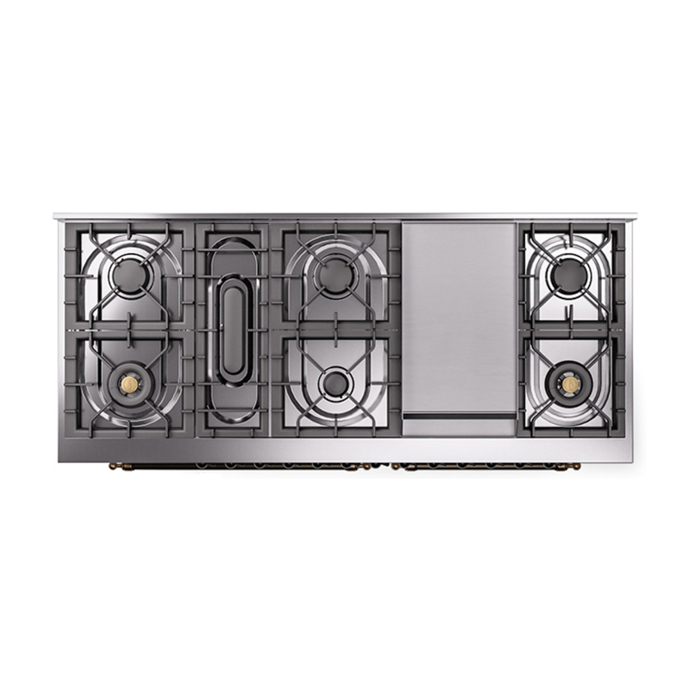 Nostalgie II 60 UP60FQNMPAWB Freestanding Dual Fuel Range with 9 Sealed Burners with Griddle Double Oven with Solid Door with Bronze knobs UP60FQNMPAWBLP