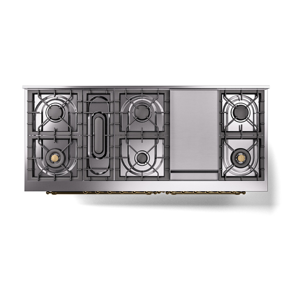 Nostalgie II 60 UP60FQNMPBKG Freestanding Dual Fuel Range with 9 Sealed Burners with Griddle Double Oven with Solid Door with Brass knobs UP60FQNMPBKG