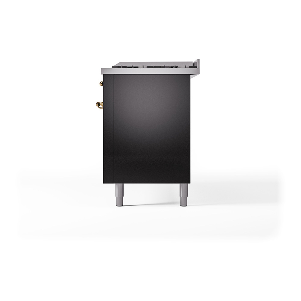 Nostalgie II 60 UP60FQNMPBKG Freestanding Dual Fuel Range with 9 Sealed Burners with Griddle Double Oven with Solid Door with Brass knobs UP60FQNMPBKG