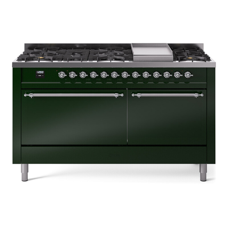 Nostalgie II 60 UP60FQNMPEGC Freestanding Dual Fuel Range with 9 Sealed Burners with Griddle Double Oven with Solid Door with Chrome knobs UP60FQNMPEGCLP