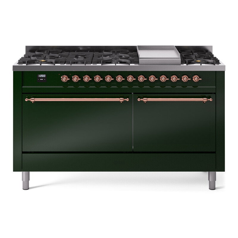 Nostalgie II 60 UP60FQNMPEGP Freestanding Dual Fuel Range with 9 Sealed Burners with Griddle Double Oven with Solid Door with Copper knobs UP60FQNMPEGP