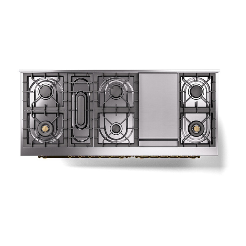 Nostalgie II 60 UP60FQNMPMBG Freestanding Dual Fuel Range with 9 Sealed Burners with Griddle Double Oven with Solid Door with Brass knobs UP60FQNMPMBG