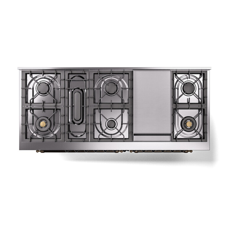 Nostalgie II 60 UP60FQNMPRAB Freestanding Dual Fuel Range with 9 Sealed Burners with Griddle Double Oven with Solid Door with Bronze knobs UP60FQNMPRAB