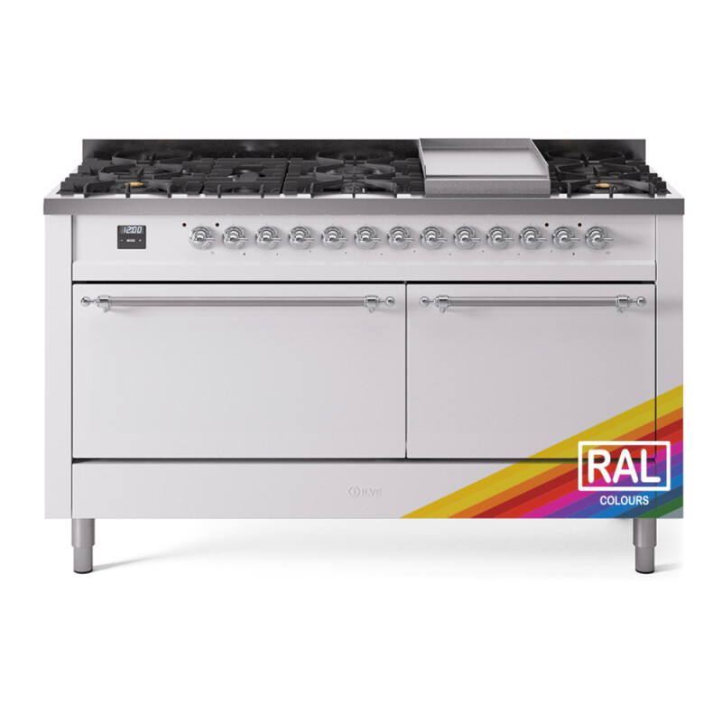 Nostalgie II 60 UP60FQNMPRAC Freestanding Dual Fuel Range with 9 Sealed Burners with Griddle Double Oven with Solid Door with Chrome knobs UP60FQNMPRACLP