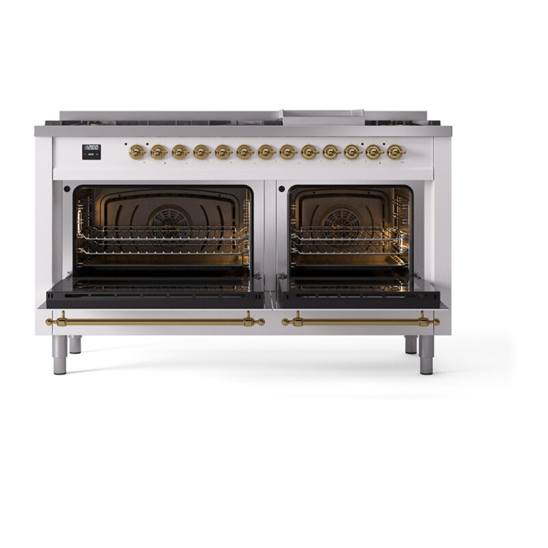 Nostalgie II 60 UP60FQNMPRAG Freestanding Dual Fuel Range with 9 Sealed Burners with Griddle Double Oven with Solid Door with Brass knobs UP60FQNMPRAG