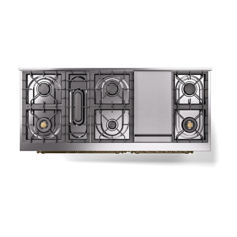 Nostalgie II 60 UP60FQNMPRAG Freestanding Dual Fuel Range with 9 Sealed Burners with Griddle Double Oven with Solid Door with Brass knobs UP60FQNMPRAG