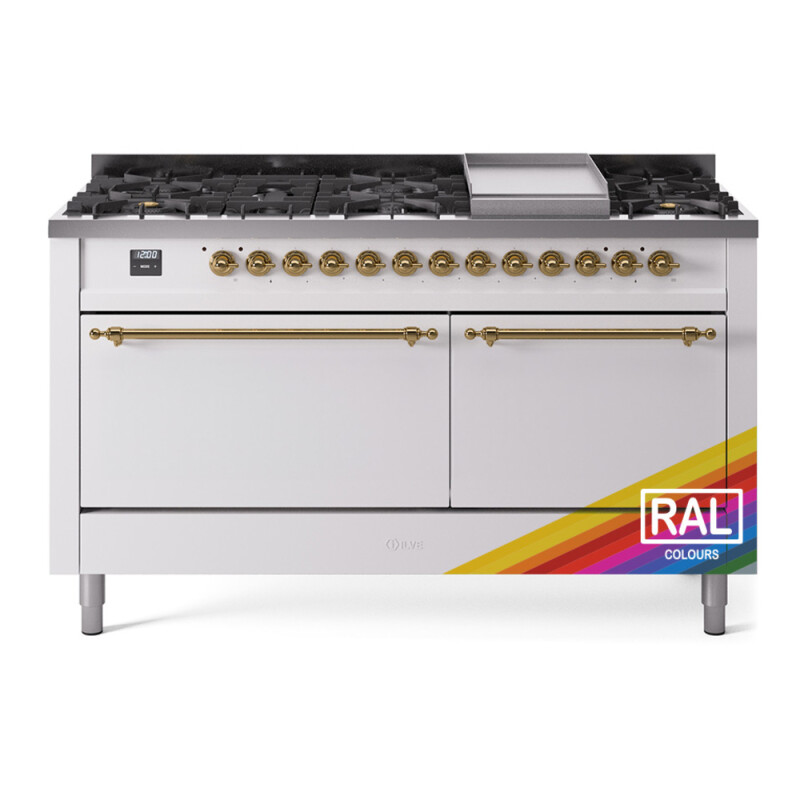 Nostalgie II 60 UP60FQNMPRAG Freestanding Dual Fuel Range with 9 Sealed Burners with Griddle Double Oven with Solid Door with Brass knobs UP60FQNMPRAGLP
