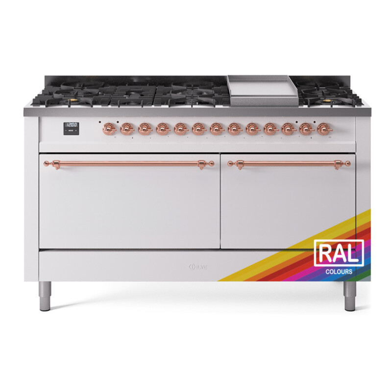 Nostalgie II 60 UP60FQNMPRAP Freestanding Dual Fuel Range with 9 Sealed Burners with Griddle Double Oven with Solid Door with Copper knobs UP60FQNMPRAP
