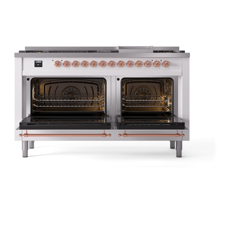 Nostalgie II 60 UP60FQNMPRAP Freestanding Dual Fuel Range with 9 Sealed Burners with Griddle Double Oven with Solid Door with Copper knobs UP60FQNMPRAP