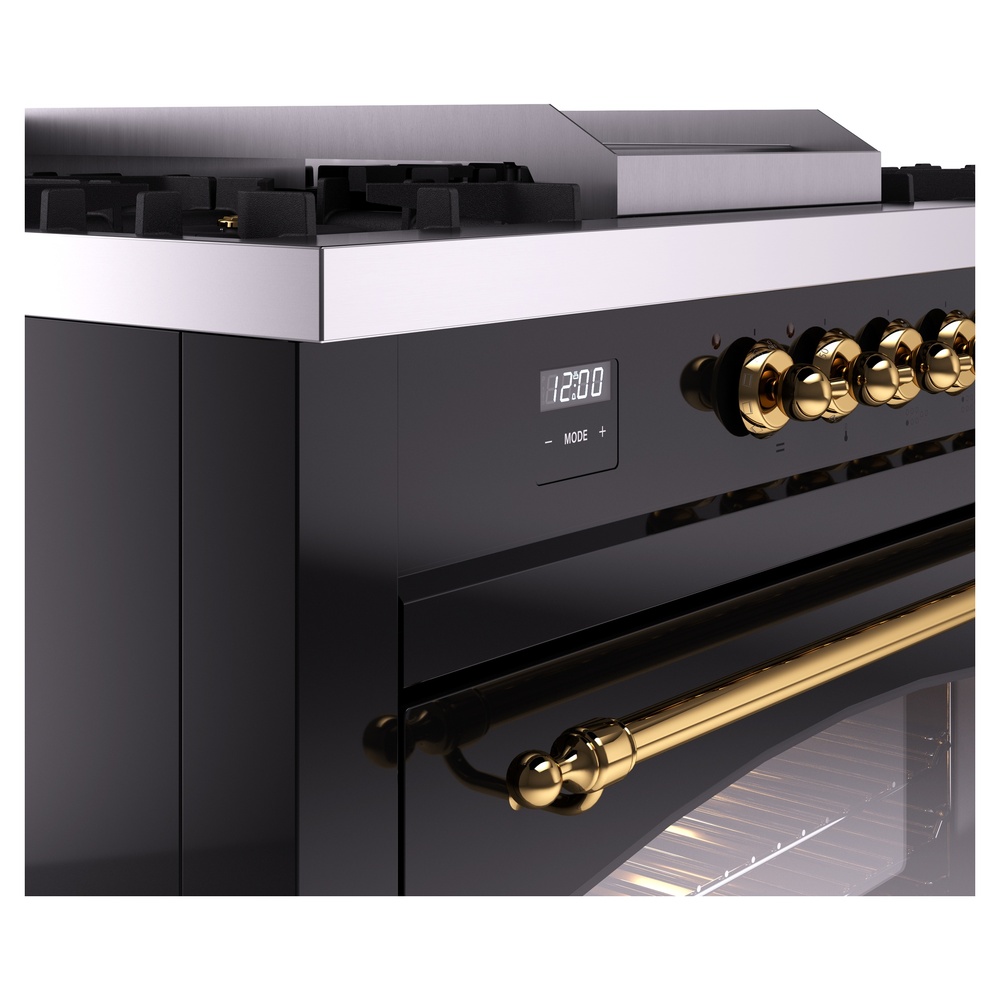 Nostalgie II 60 UP60FSNMPBKG Freestanding Dual Fuel Range with 7 Sealed Burners with Griddle and French Top Double Oven with Triple Glass Door with Brass knobs UP60FSNMPBKGLP