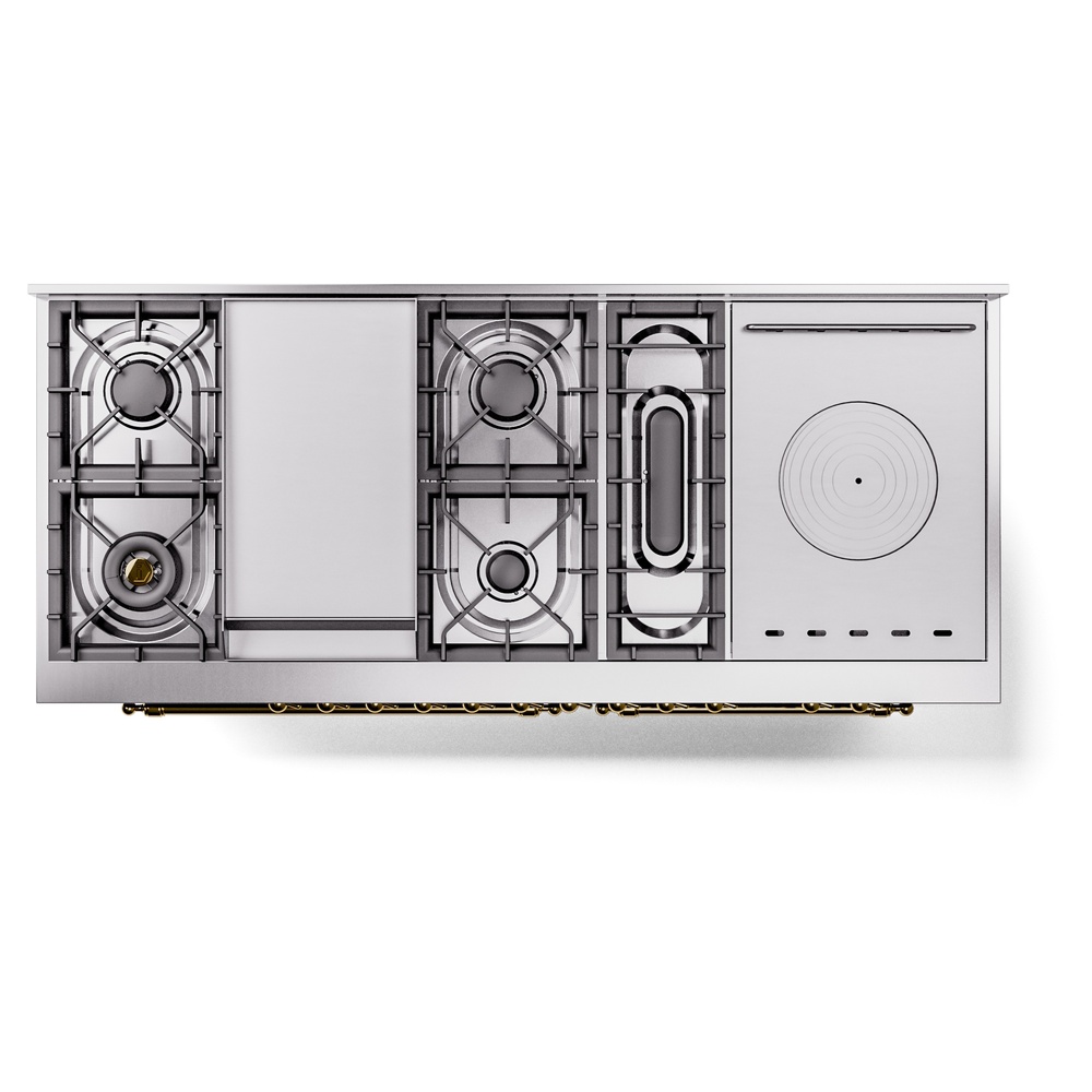 Nostalgie II 60 UP60FSNMPBKG Freestanding Dual Fuel Range with 7 Sealed Burners with Griddle and French Top Double Oven with Triple Glass Door with Brass knobs UP60FSNMPBKGLP