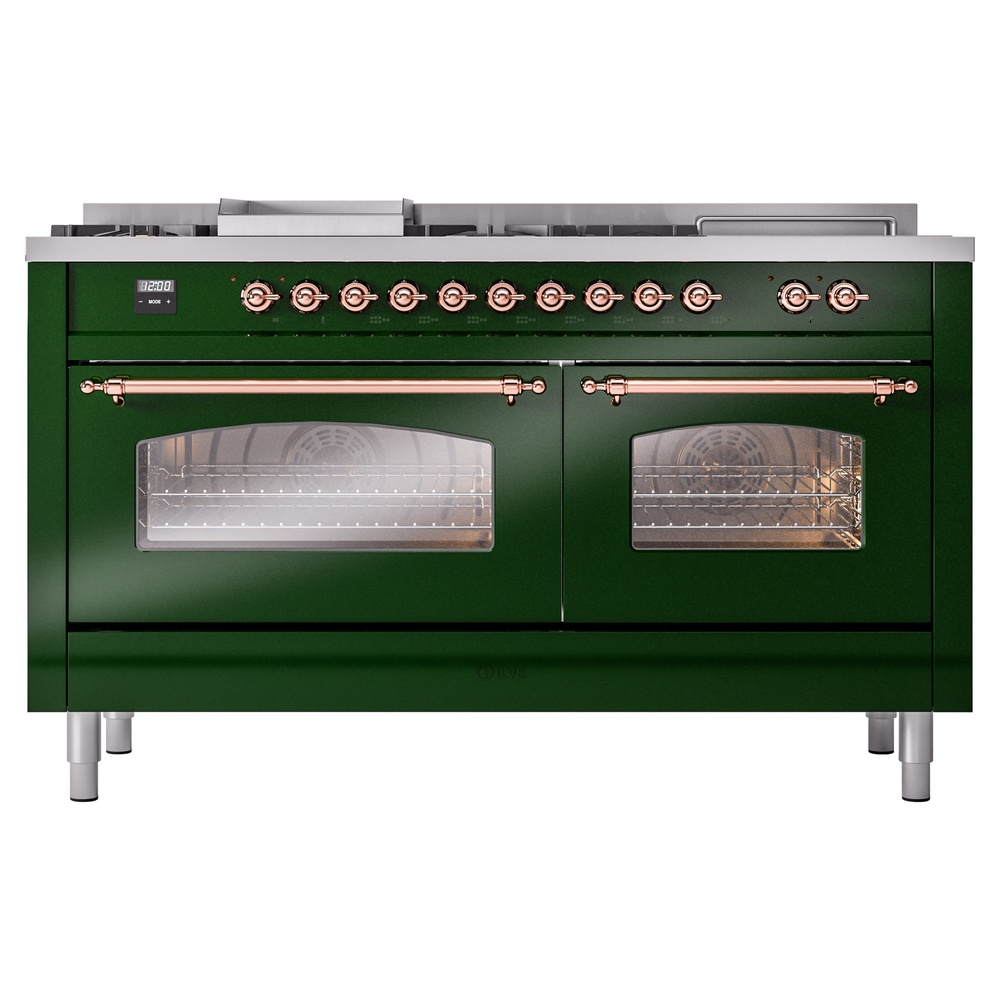 Nostalgie II 60 UP60FSNMPEGP Freestanding Dual Fuel Range with 7 Sealed Burners with Griddle and French Top Double Oven with Triple Glass Door with Copper knobs UP60FSNMPEGPLP