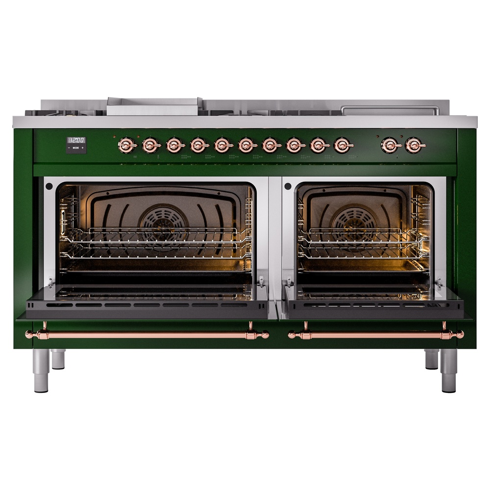 Nostalgie II 60 UP60FSNMPEGP Freestanding Dual Fuel Range with 7 Sealed Burners with Griddle and French Top Double Oven with Triple Glass Door with Copper knobs UP60FSNMPEGPLP