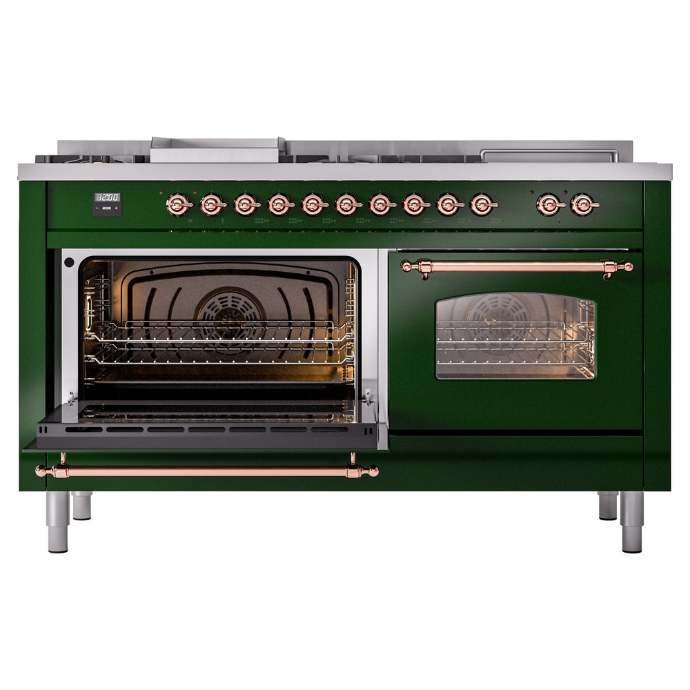 Nostalgie II 60 UP60FSNMPEGP Freestanding Dual Fuel Range with 7 Sealed Burners with Griddle and French Top Double Oven with Triple Glass Door with Copper knobs UP60FSNMPEGPLP