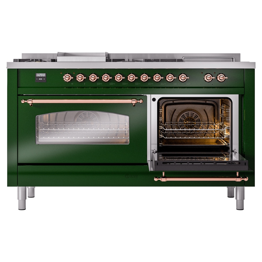 Nostalgie II 60 UP60FSNMPEGP Freestanding Dual Fuel Range with 7 Sealed Burners with Griddle and French Top Double Oven with Triple Glass Door with Copper knobs UP60FSNMPEGPLP
