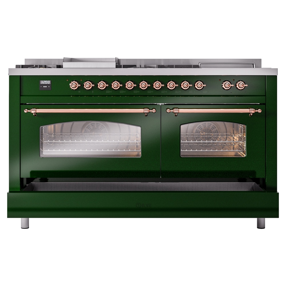 Nostalgie II 60 UP60FSNMPEGP Freestanding Dual Fuel Range with 7 Sealed Burners with Griddle and French Top Double Oven with Triple Glass Door with Copper knobs UP60FSNMPEGPLP