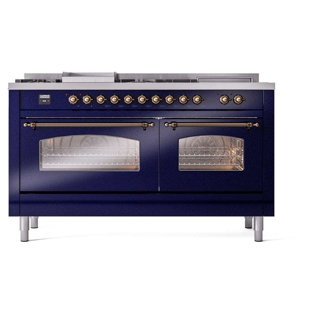 Nostalgie II 60 UP60FSNMPMBB Freestanding Dual Fuel Range with 7 Sealed Burners with Griddle and French Top Double Oven with Triple Glass Door with Bronze knobs UP60FSNMPMBBLP