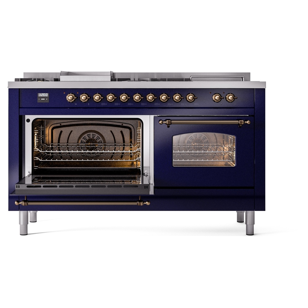 Nostalgie II 60 UP60FSNMPMBB Freestanding Dual Fuel Range with 7 Sealed Burners with Griddle and French Top Double Oven with Triple Glass Door with Bronze knobs UP60FSNMPMBBLP