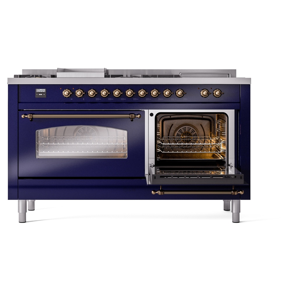 Nostalgie II 60 UP60FSNMPMBB Freestanding Dual Fuel Range with 7 Sealed Burners with Griddle and French Top Double Oven with Triple Glass Door with Bronze knobs UP60FSNMPMBBLP