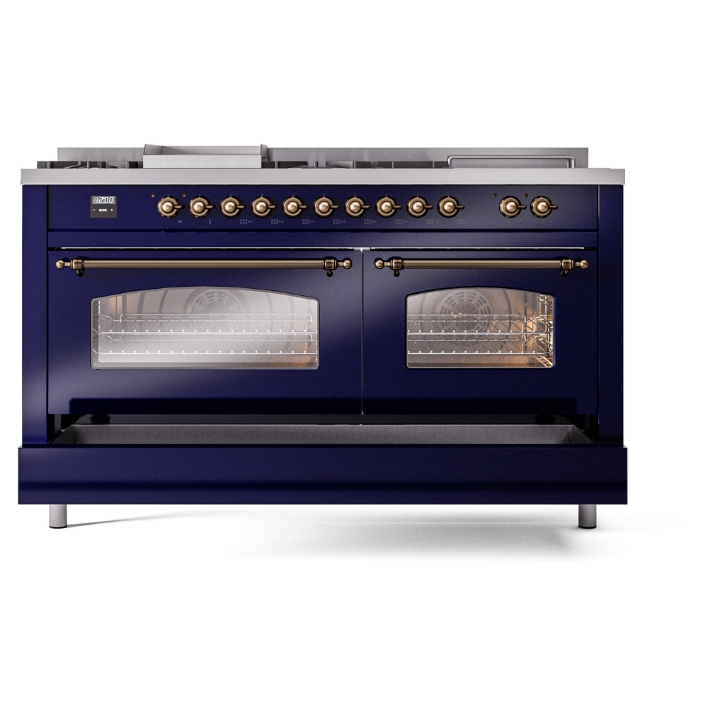 Nostalgie II 60 UP60FSNMPMBB Freestanding Dual Fuel Range with 7 Sealed Burners with Griddle and French Top Double Oven with Triple Glass Door with Bronze knobs UP60FSNMPMBBLP