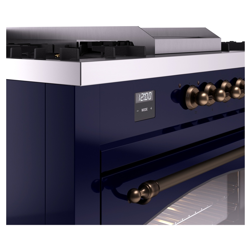 Nostalgie II 60 UP60FSNMPMBB Freestanding Dual Fuel Range with 7 Sealed Burners with Griddle and French Top Double Oven with Triple Glass Door with Bronze knobs UP60FSNMPMBBLP