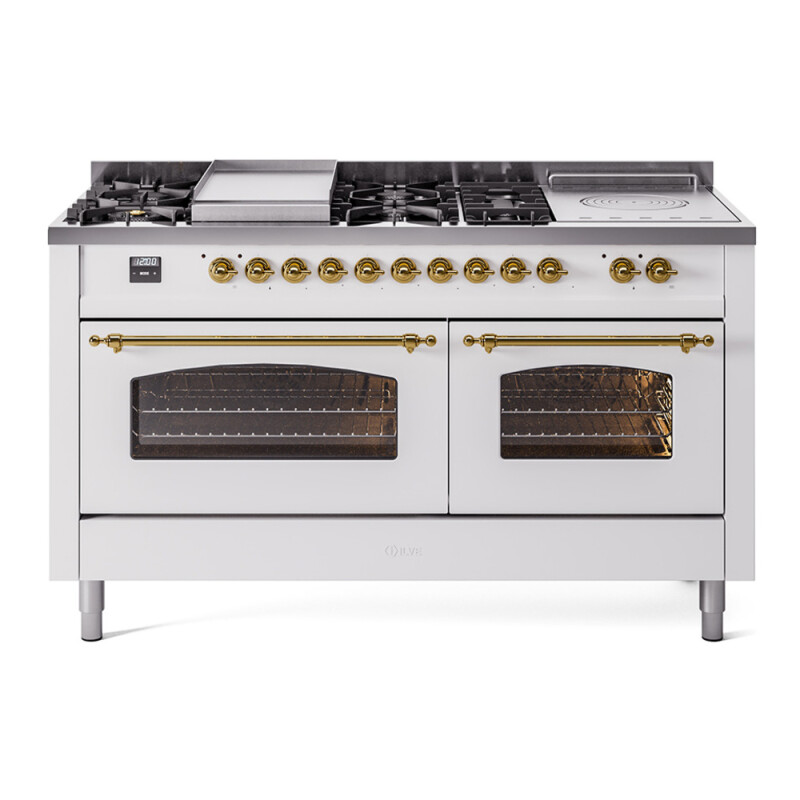 Nostalgie II Series 60 inch Freestanding Dual Fuel Range with Natural Gas, 7 Sealed Burners, Double Ovens, 5.8 cu. ft. Total Oven Capacity, Griddle, French Top, Convection Oven, Continuous Gr