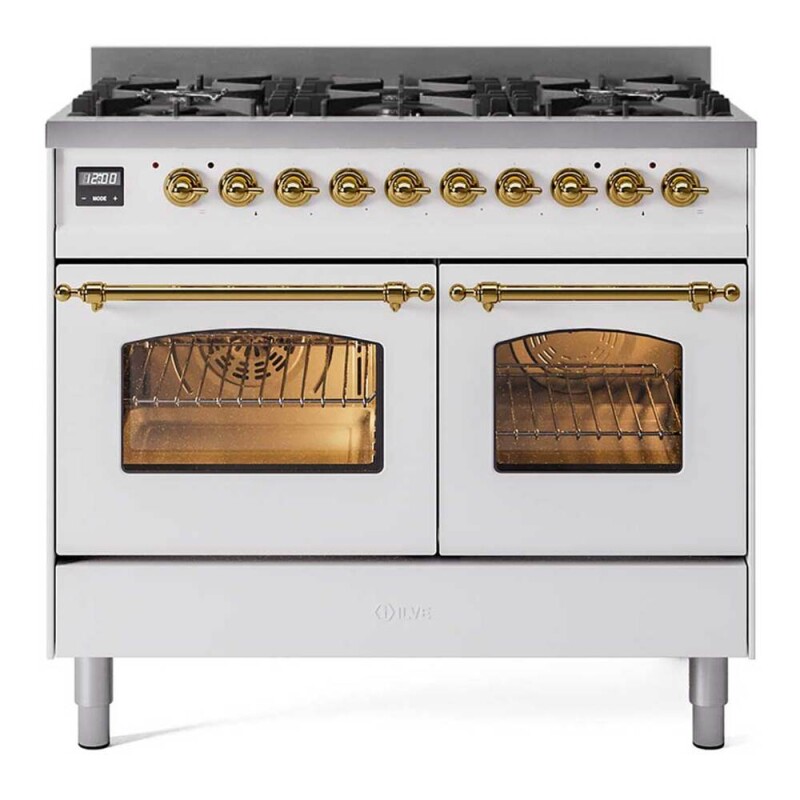 Nostalgie II 40 inch Dual Fuel Range with 6 Total Black Burners, Trim UPD406NMPWHG