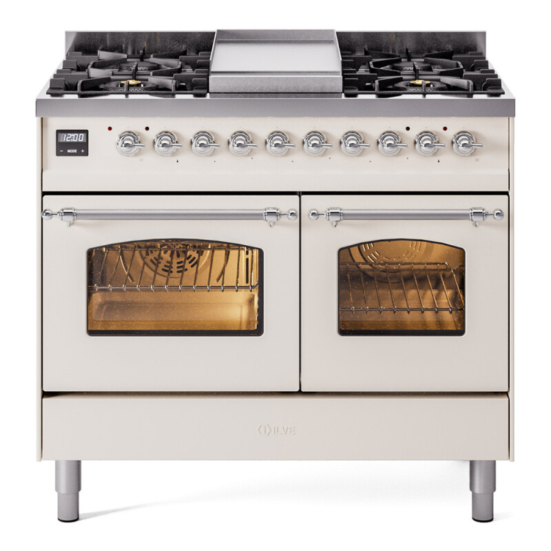 Nostalgie II 40 UPD40FNMPAWC Freestanding Dual Fuel Range with 6 Sealed Burners with Griddle Double Oven with Triple Glass Door with Chrome knobs UPD40FNMPAWCLP