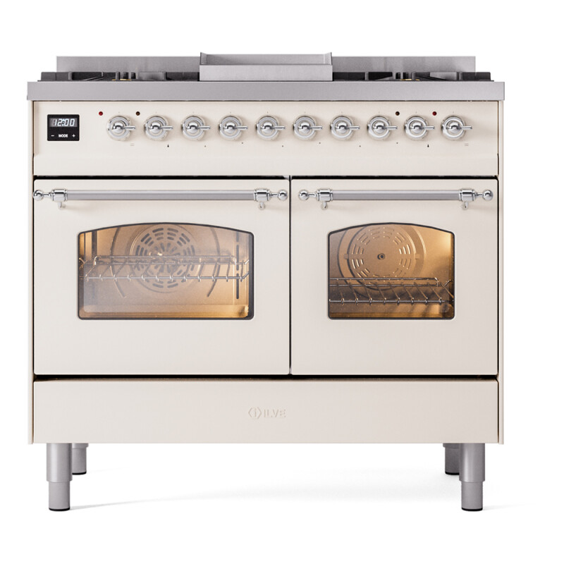 Nostalgie II 40 UPD40FNMPAWC Freestanding Dual Fuel Range with 6 Sealed Burners with Griddle Double Oven with Triple Glass Door with Chrome knobs UPD40FNMPAWCLP