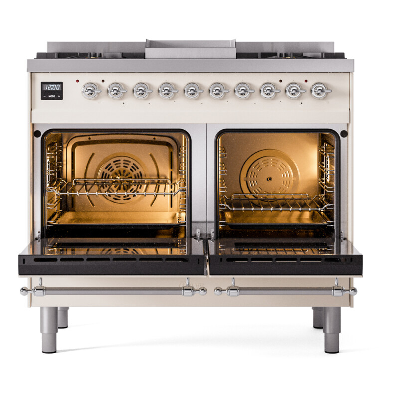 Nostalgie II 40 UPD40FNMPAWC Freestanding Dual Fuel Range with 6 Sealed Burners with Griddle Double Oven with Triple Glass Door with Chrome knobs UPD40FNMPAWCLP