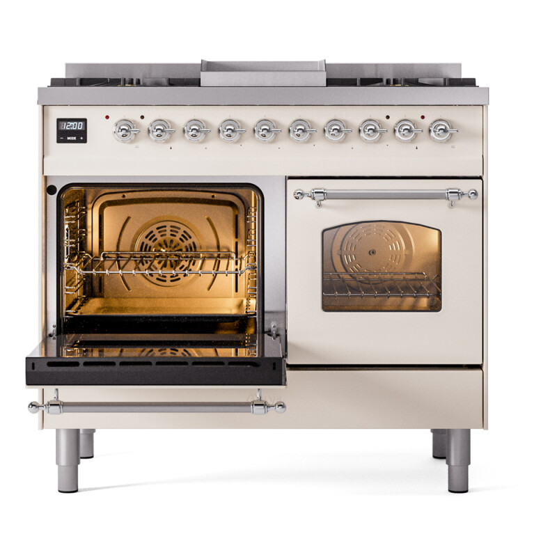 Nostalgie II 40 UPD40FNMPAWC Freestanding Dual Fuel Range with 6 Sealed Burners with Griddle Double Oven with Triple Glass Door with Chrome knobs UPD40FNMPAWCLP