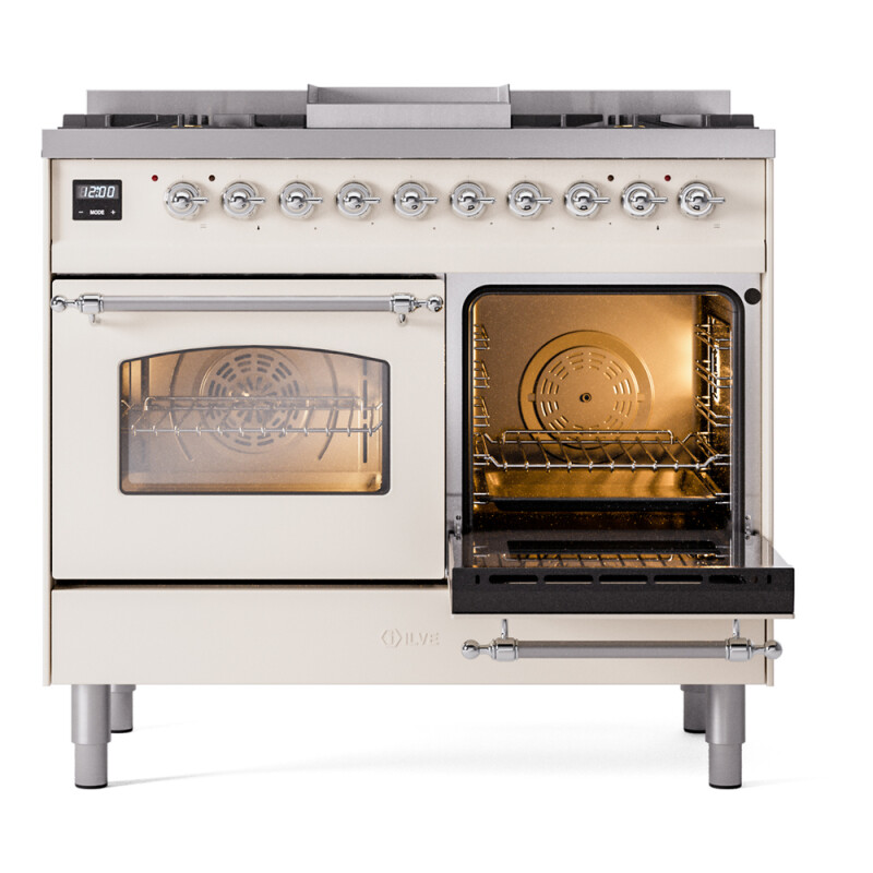 Nostalgie II 40 UPD40FNMPAWC Freestanding Dual Fuel Range with 6 Sealed Burners with Griddle Double Oven with Triple Glass Door with Chrome knobs UPD40FNMPAWCLP