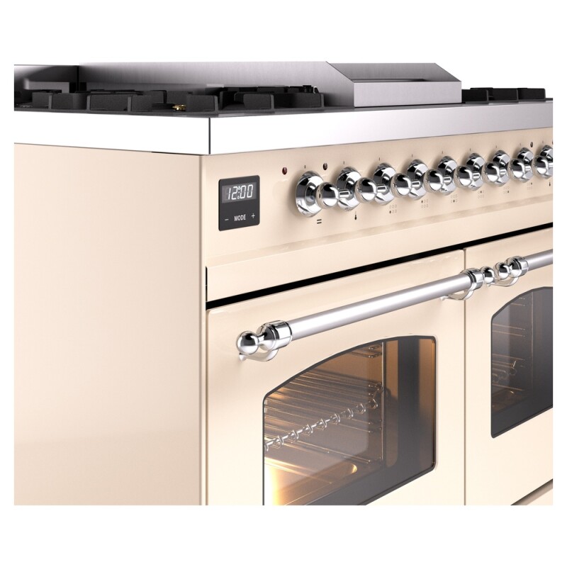 Nostalgie II 40 UPD40FNMPAWC Freestanding Dual Fuel Range with 6 Sealed Burners with Griddle Double Oven with Triple Glass Door with Chrome knobs UPD40FNMPAWCLP