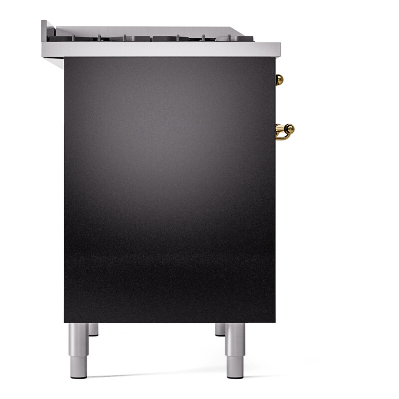 Nostalgie II 40 UPD40FNMPBKG Freestanding Dual Fuel Range with 6 Sealed Burners with Griddle Double Oven with Triple Glass Door with Brass knobs UPD40FNMPBKGLP
