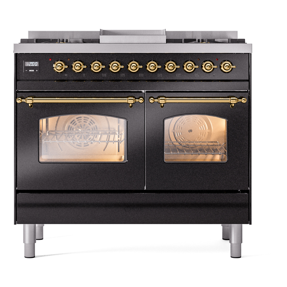 Nostalgie II Series 40 inch Freestanding Dual Fuel Range with Natural Gas, 6 Sealed Burners, Double Ovens, 4.3 cu. ft. Total Oven Capacity, Griddle, Convection Oven, Continuous Grates, Storag UPD40FNMPBKG